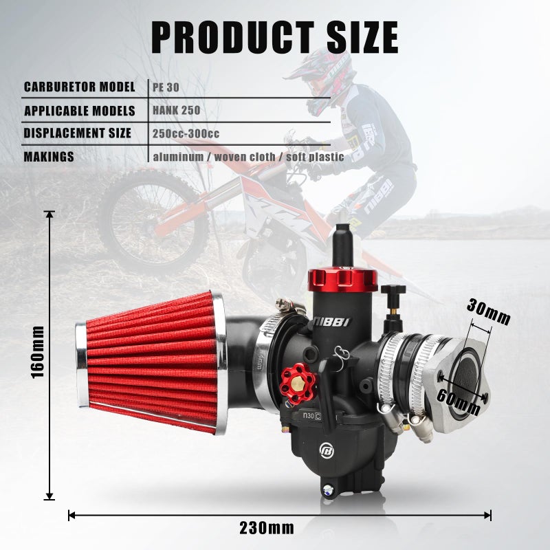 NIBBI PE30 Carburetot for Hawk 250 Dirt Bike  with Air Filter Intake Manifold Connector  Hawk250 Carb upgrade Performance Enhancement - Image 4